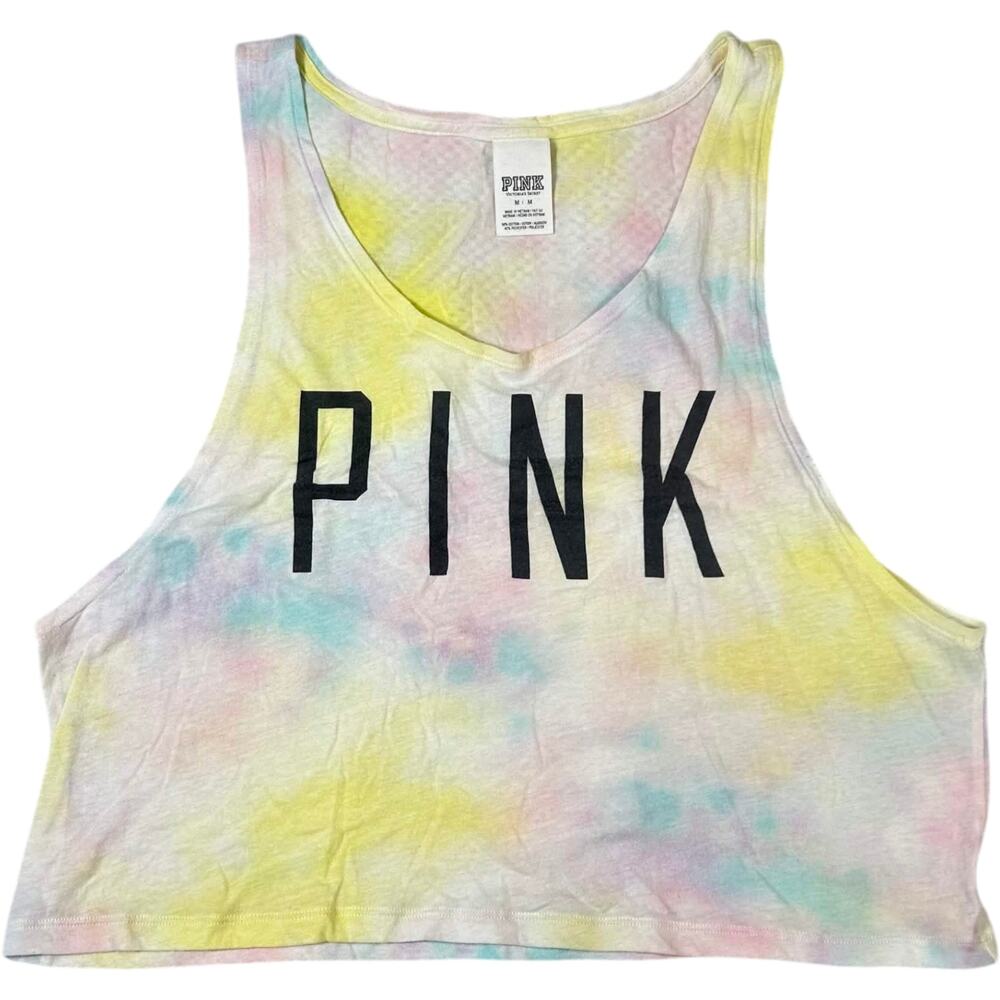 Victoria's Secret PINK Tie Dye Cropped Tank Top Women's M Festival Athleisure